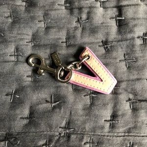 Pink and tan V key chain
